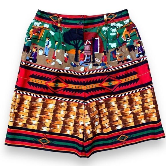 Vintage Sharon Young Shorts Tailored High Waisted Native American Folk Art Mom - Picture 1 of 11